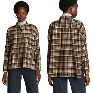Everlane Boxy Plaid Flannel Shirt Brown Women's Size Small Button Down NWT